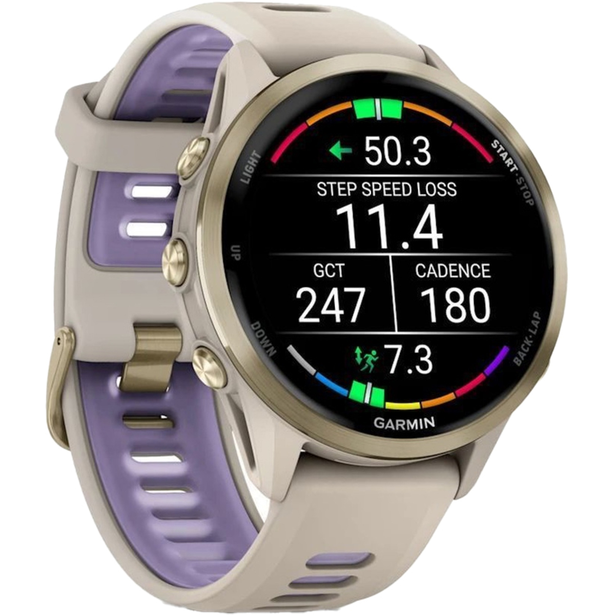 Умные часы Garmin Forerunner 970 47mm (Цвет: Soft Gold Titanium French Gray / Translucent Indigo)