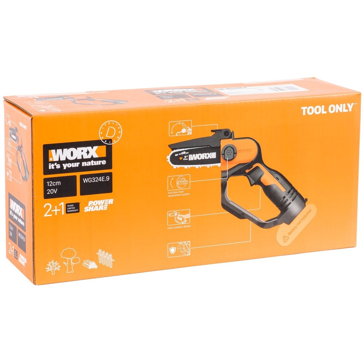 Электрическая цепная пила Worx WG324E.9 (Цвет: Black / Orange)
