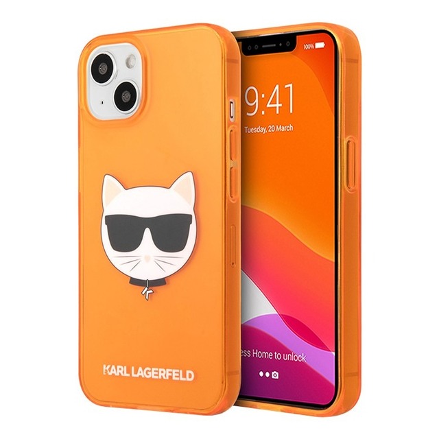 Чехол-накладка KarlLagerfeld TPU FLUO Case Choupette's для смартфона Apple iPhone 13 (Цвет: Orange)