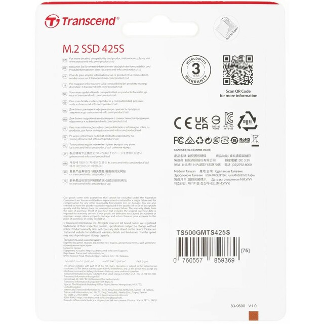 Накопитель SSD Transcend SATA III 500Gb TS500GMTS425S