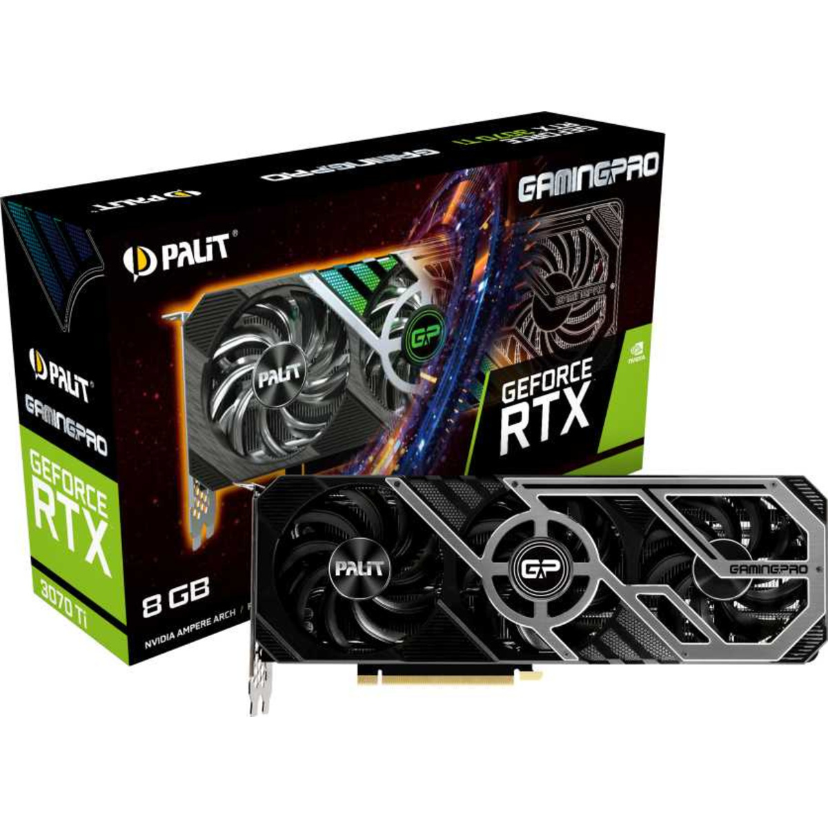 Видеокарта Palit PCI-E 4.0 PA-RTX3070TI GAMINGPRO 8G LHR NVIDIA GeForce RTX 3070TI 8192Mb 256 GDDR6X 1575 / 19000 / HDMIx1 / DPx3 / HDCP Ret