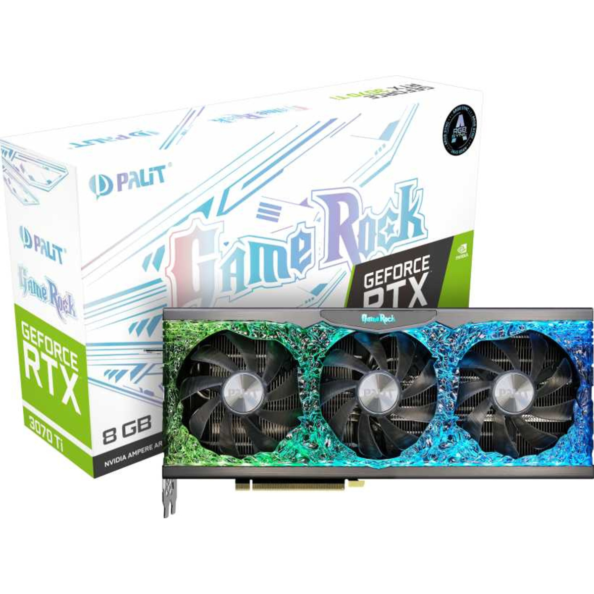 Видеокарта Palit PCI-E 4.0 PA-RTX3070TI GAMEROCK 8G LHR NVIDIA GeForce RTX 3070TI 8192Mb 256 GDDR6X 1575 / 19000 / HDMIx1 / DPx3 / HDCP Ret