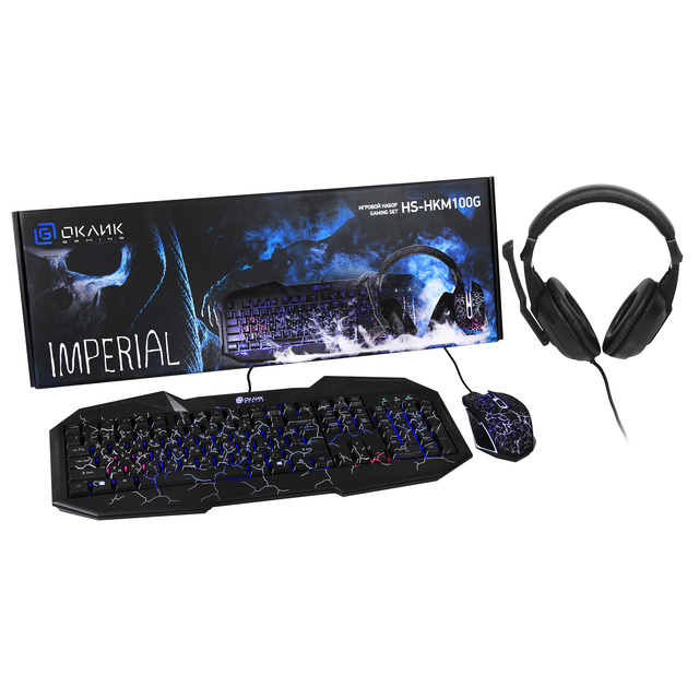 Комплект Оклик HS-HKM100G IMPERIAL (клавиатура, мышь, гарнитура) (Цвет: Black)