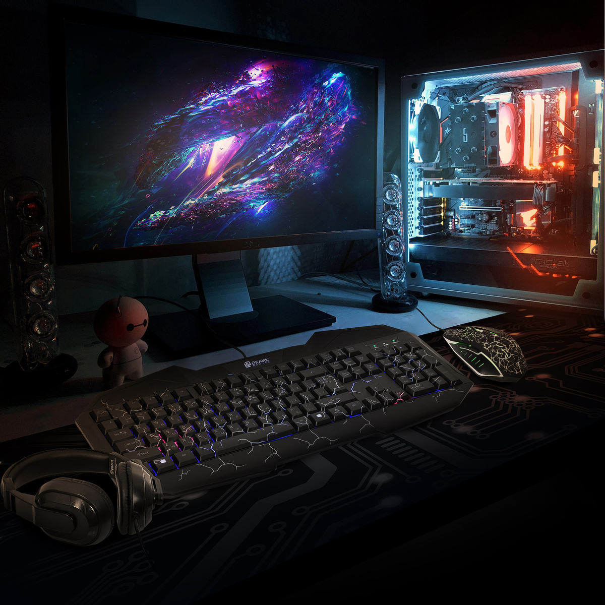 Комплект Оклик HS-HKM100G IMPERIAL (клавиатура, мышь, гарнитура) (Цвет: Black)