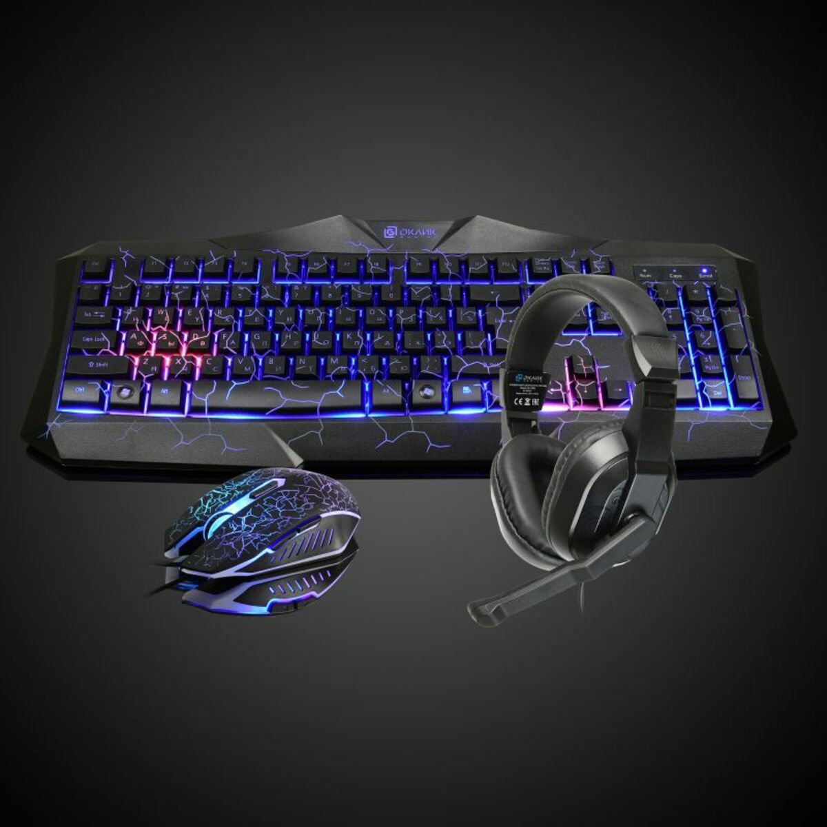 Комплект Оклик HS-HKM100G IMPERIAL (клавиатура, мышь, гарнитура) (Цвет: Black)