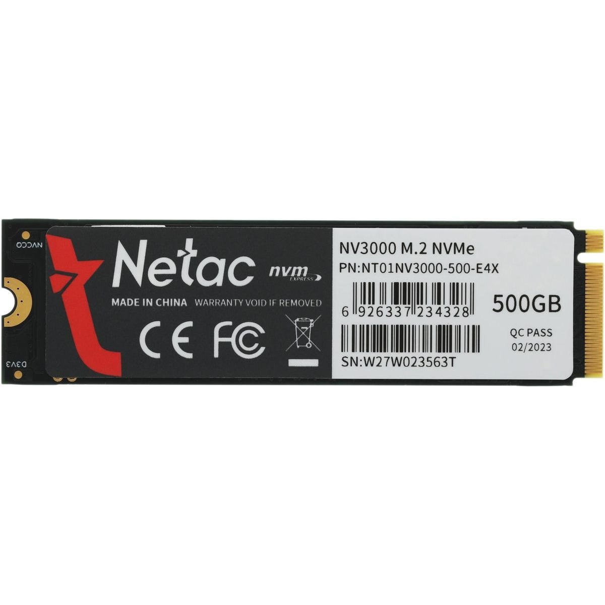 Накопитель SSD Netac PCI-E 3.0 500Gb NT01NV3000-500-E4X NV3000 M.2 2280