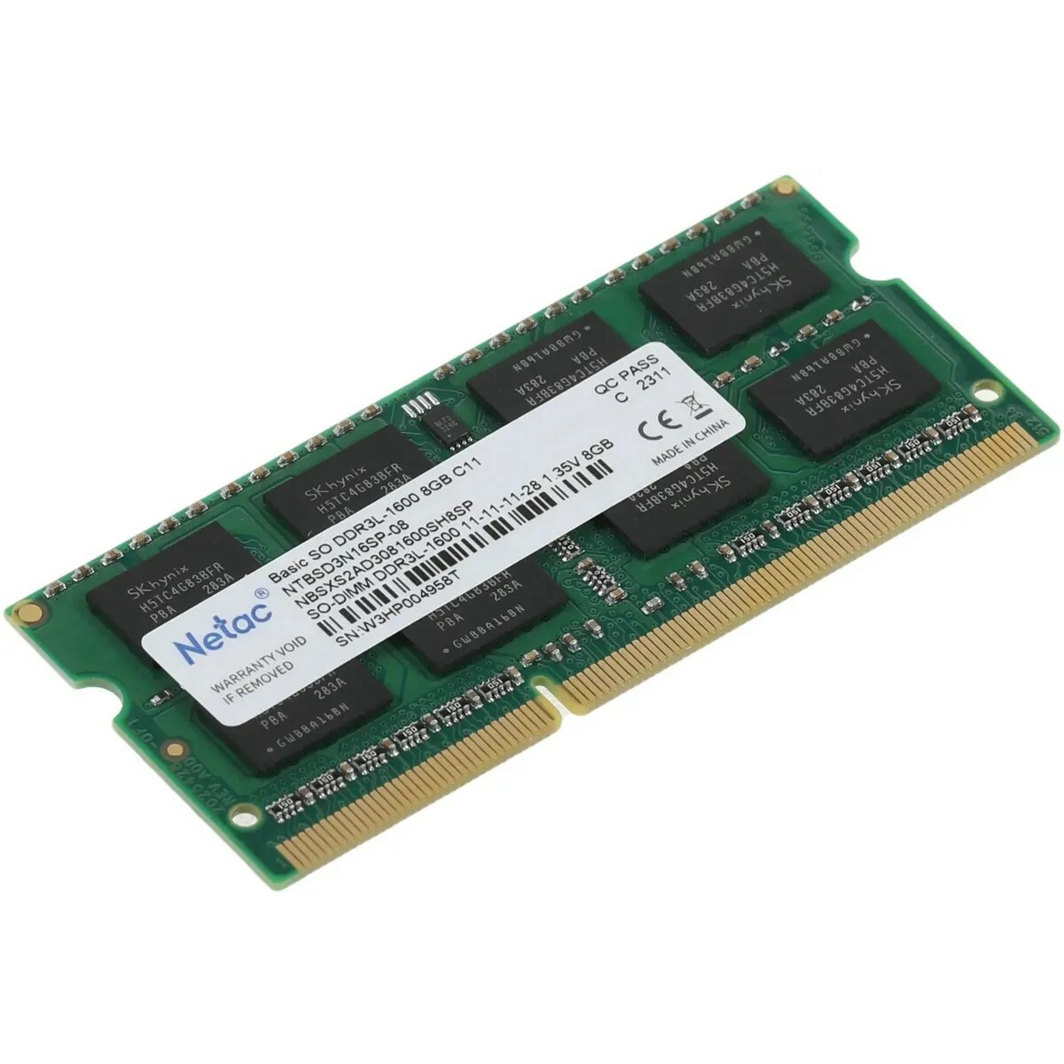 Память DDR3L 8Gb 1600MHz Netac NTBSD3N16SP-08 Basic RTL PC3-12800 CL11 SO-DIMM 260-pin 1.35В single rank