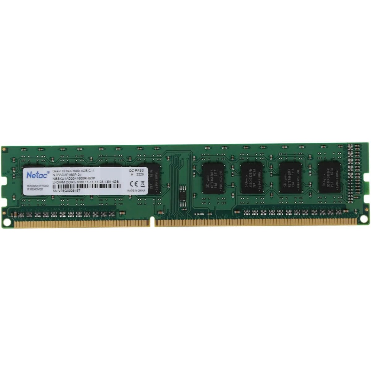 Память DDR3 4Gb 1600MHz Netac NTBSD3P16SP-04 Basic RTL PC3-12800 CL11 DIMM 240-pin 1.5В