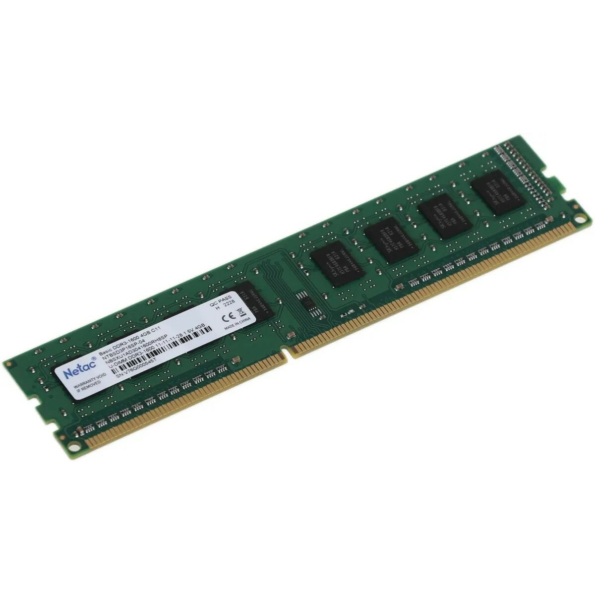 Память DDR3 4Gb 1600MHz Netac NTBSD3P16SP-04 Basic RTL PC3-12800 CL11 DIMM 240-pin 1.5В
