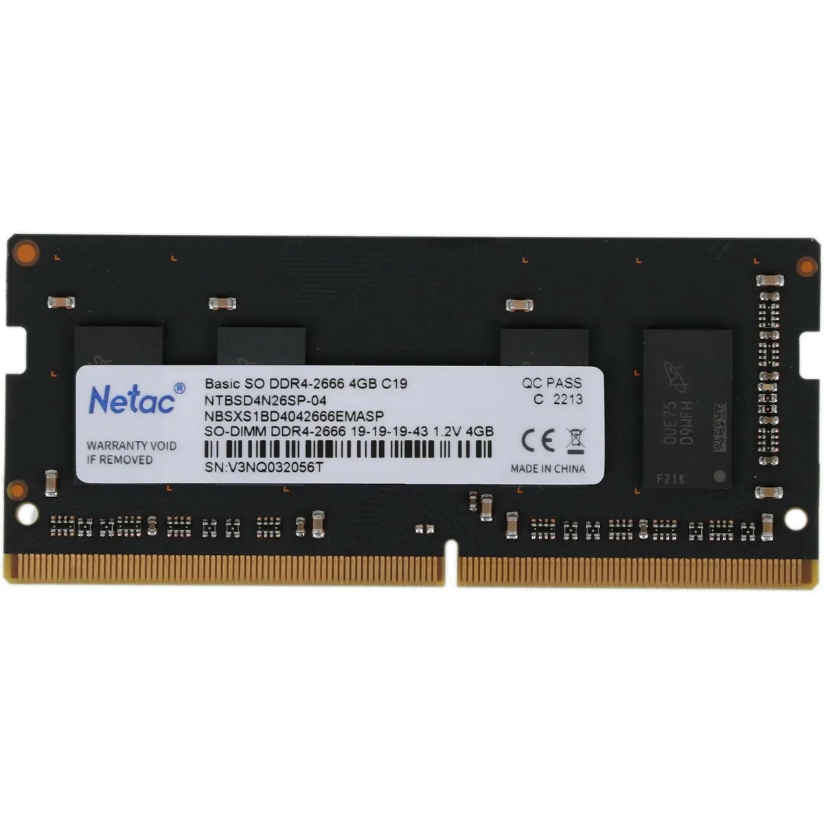 Память DDR4 4Gb 2666MHz Netac NTBSD4N26SP-04 Basic OEM PC4-21300 CL19 SO-DIMM 260-pin 1.2В single rank