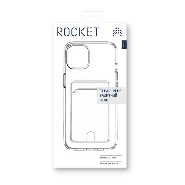 Чехол-накладка Rocket Clear Plus с отделением для карты для смартфона Apple iPhone 15 Plus (Цвет: Crystal Clear)