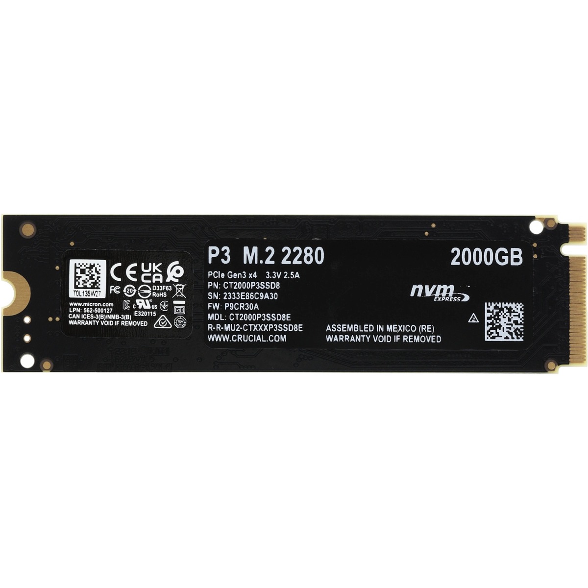 Накопитель SSD Crucial PCIe 3.0 x4 2TB CT2000P3SSD8
