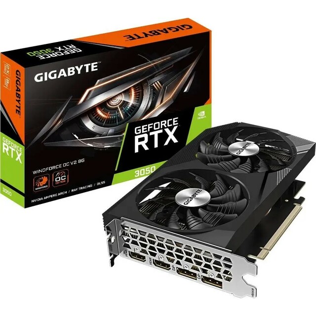 Видеокарта Gigabyte GeForce RTX 3050 WINDFORCE OC V2 8G (GV-N3050WF2OCV2-8GD)