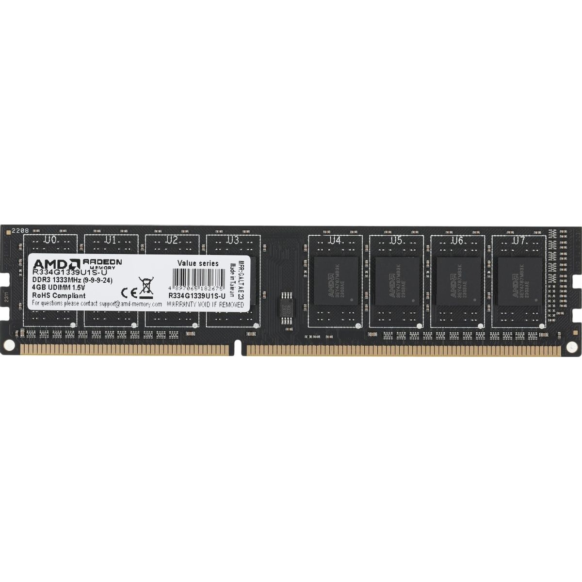 Память DDR3 4Gb 1333MHz AMD R334G1339U1S-U R3 Value RTL PC3-10600 CL9 DIMM 240-pin 1.5В
