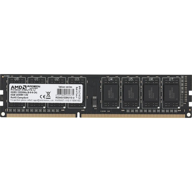 Память DDR3 4Gb 1333MHz AMD R334G1339U1S-U R3 Value RTL PC3-10600 CL9 DIMM 240-pin 1.5В