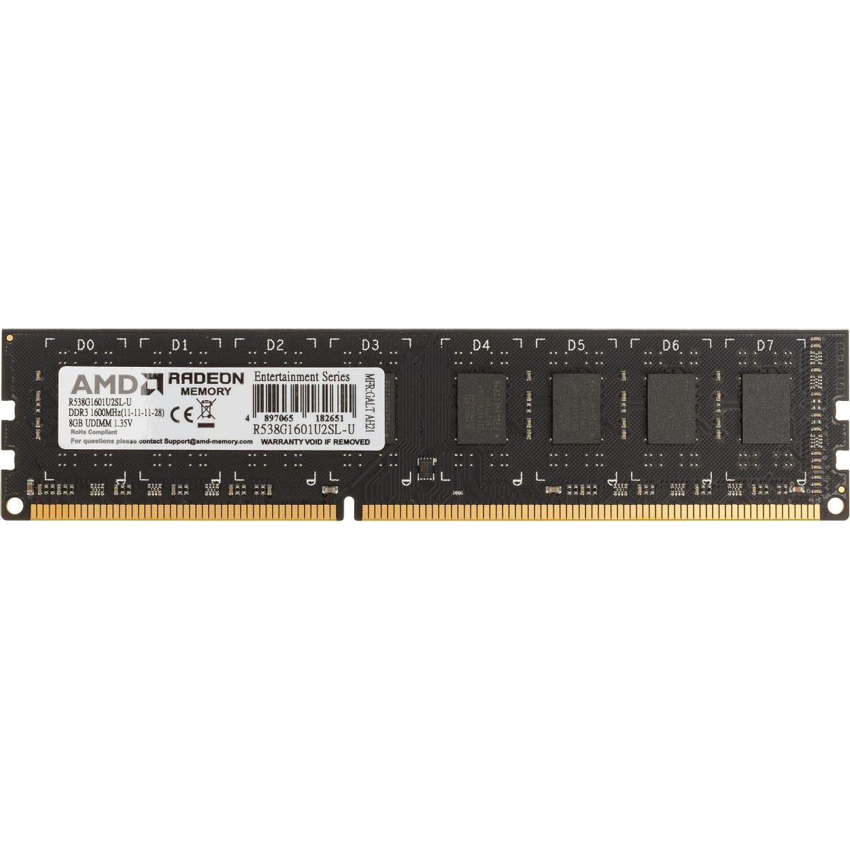 Память DDR3 8Gb 1600MHz AMD R538G1601U2SL-U RTL PC3-12800 CL11 LONG DIMM 240-pin 1.35В