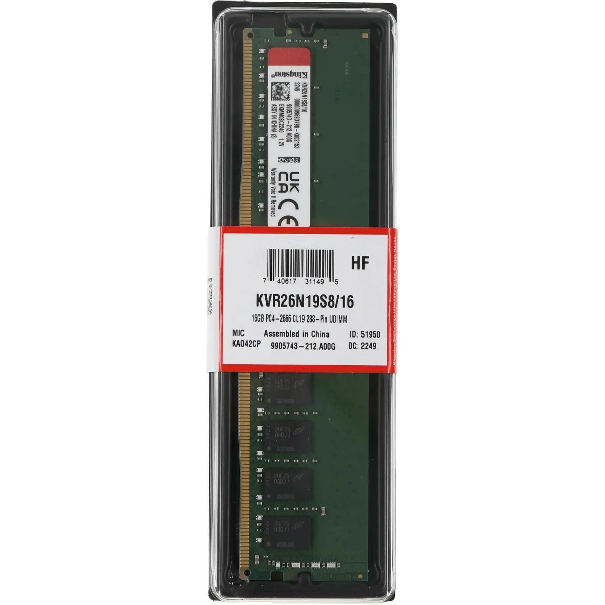 Память DDR4 16Gb 2666MHz Kingston KVR26N19S8/16