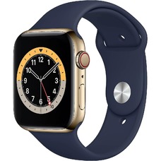 Умные часы Apple Watch Series 6 GPS 44mm Stainless Steel Case with Sport Band (Цвет: Gold/ Deep Navy)