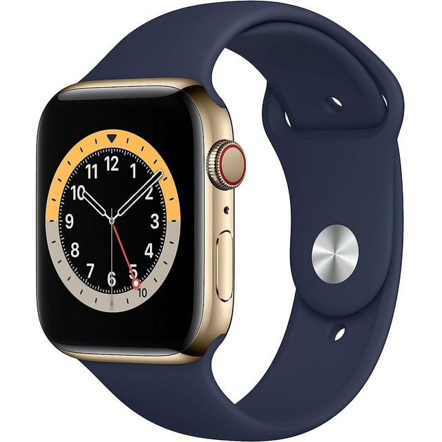 Умные часы Apple Watch Series 6 GPS 44mm Stainless Steel Case with Sport Band (Цвет: Gold /  Deep Navy)