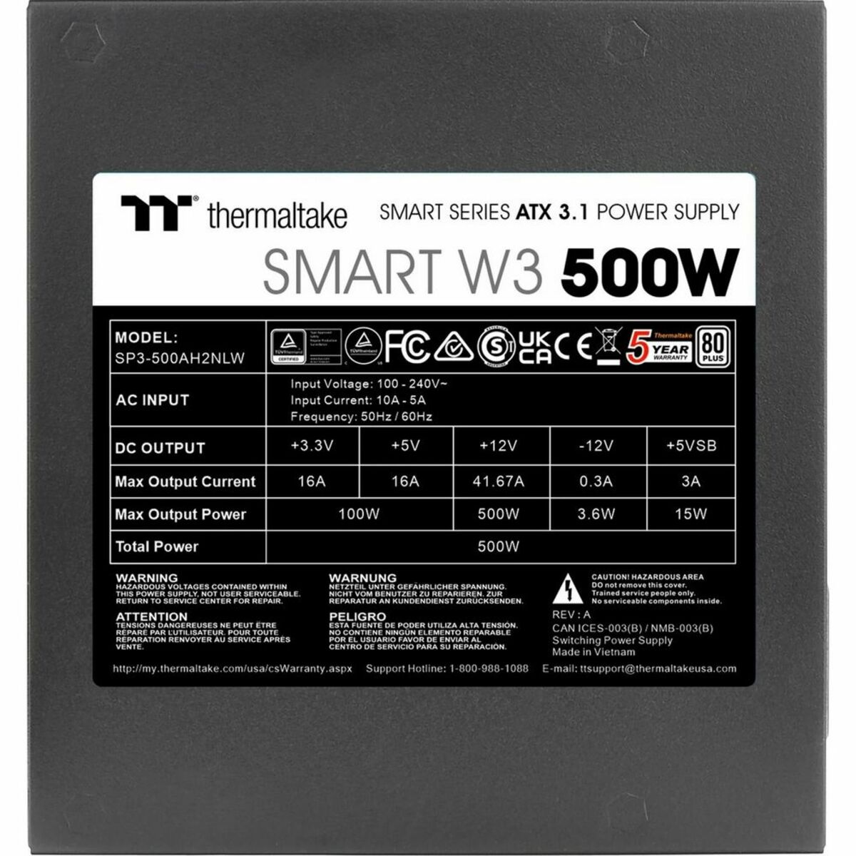 Блок питания Thermaltake ATX 500W Smart W3 Gen.5 