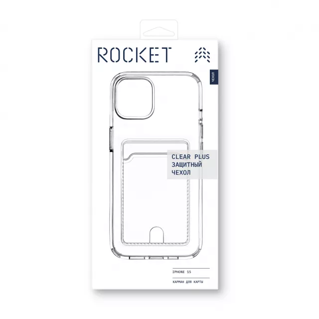 Чехол-накладка Rocket Clear Plus с отделением для карты для смартфона Apple iPhone 15 (Цвет: Crystal Clear)