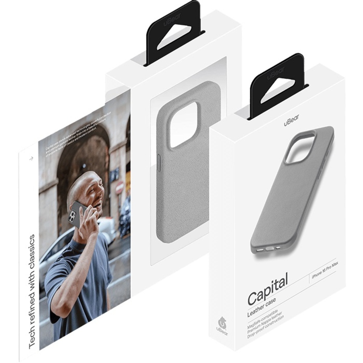 Чехол-накладка uBear Capital Leather Mag Case для смартфона Apple iPhone 16 Pro Max (Цвет: Grey)