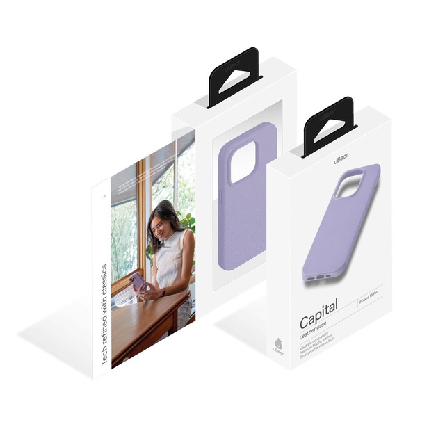 Чехол-накладка uBear Capital Leather Mag Case для смартфона Apple iPhone 15 Pro (Цвет: Digital Lavender)