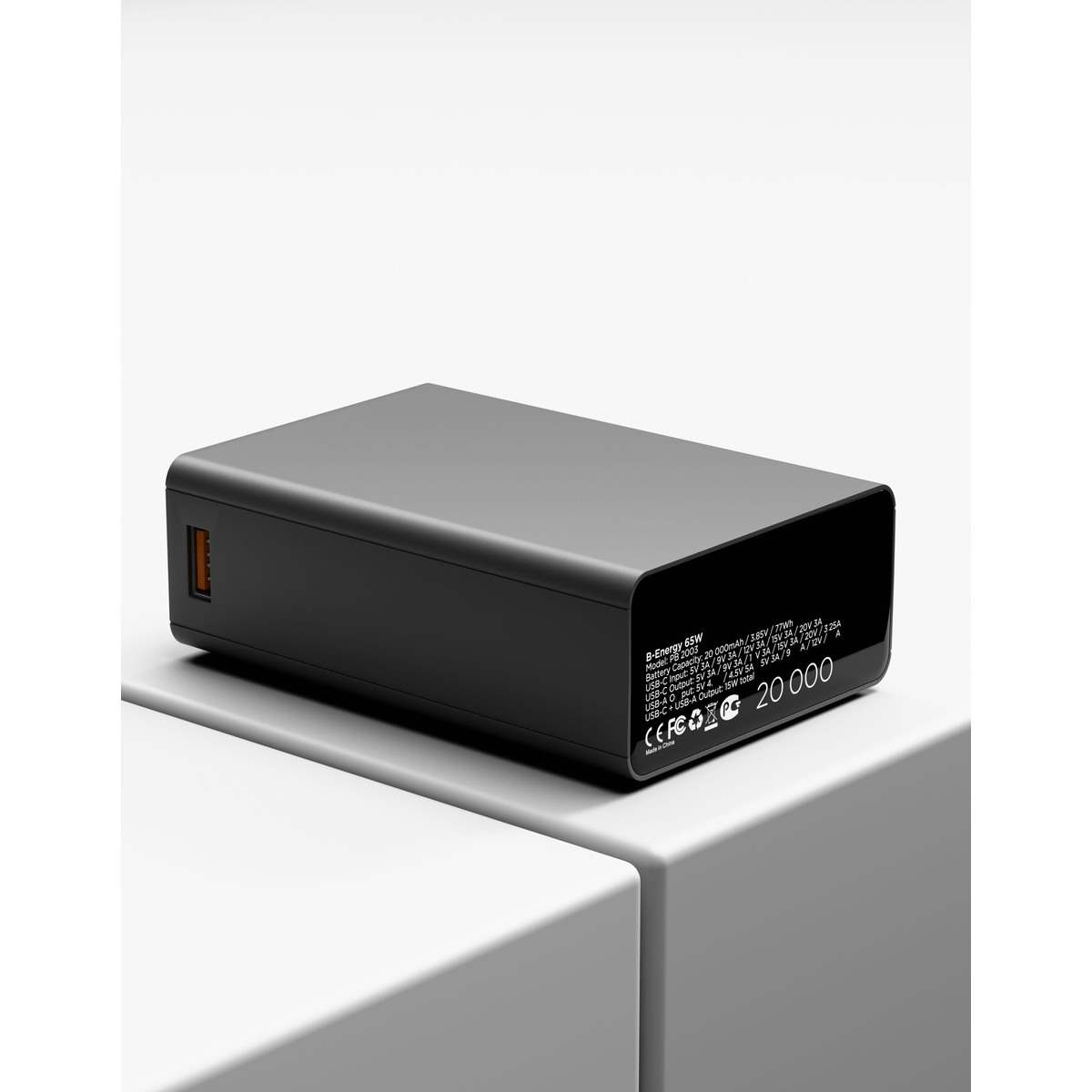 Аккумулятор внешний VLP B-Energy 20000 mAh 65W, USB-C, USB-A, серый