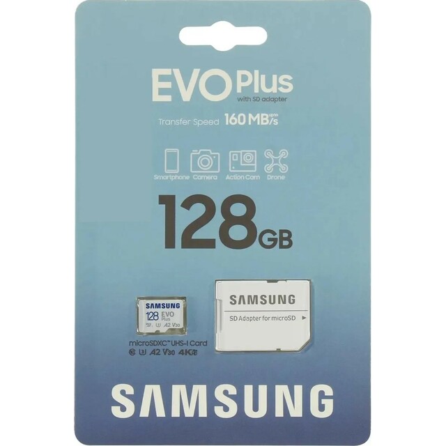 Карта памяти microSDXC Samsung EVO Plus MB-MC128SA + adapter 128Gb, белый