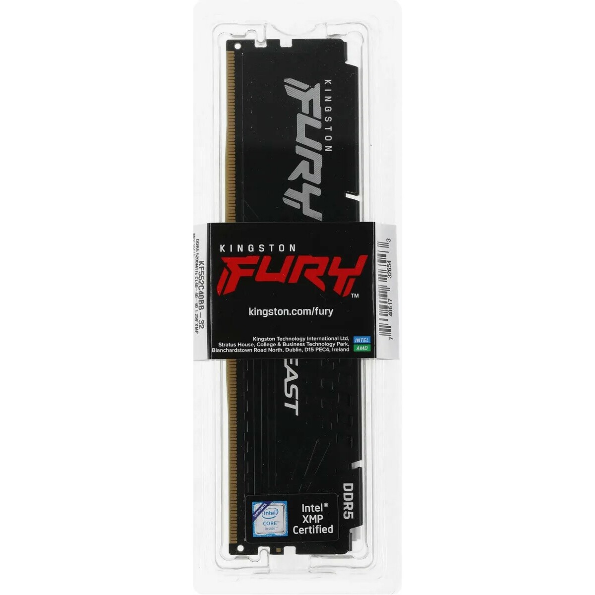 Память DDR5 32Gb 5200MHz Kingston KF552C40BB-32 Fury Beast RTL PC5-41600 CL40 DIMM 288-pin 1.25В kit dual rank с радиатором Ret