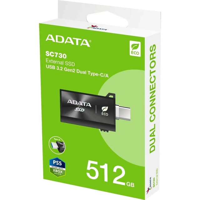 Накопитель SSD A-Data USB3.2 Gen2 512GB SC730-512G-CACTI, черный