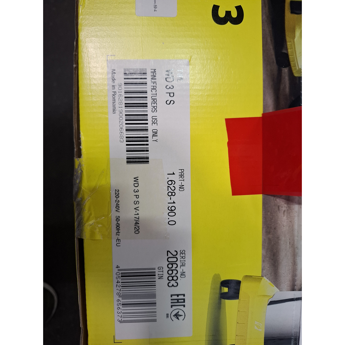 Строительный пылесос Karcher WD 3 P S V-17 / 4 / 20 (Цвет: Yellow)