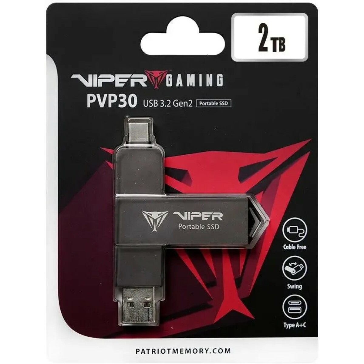 Накопитель SSD Patriot USB3.2 Gen2 2TB PVP302TB28UDG, черный