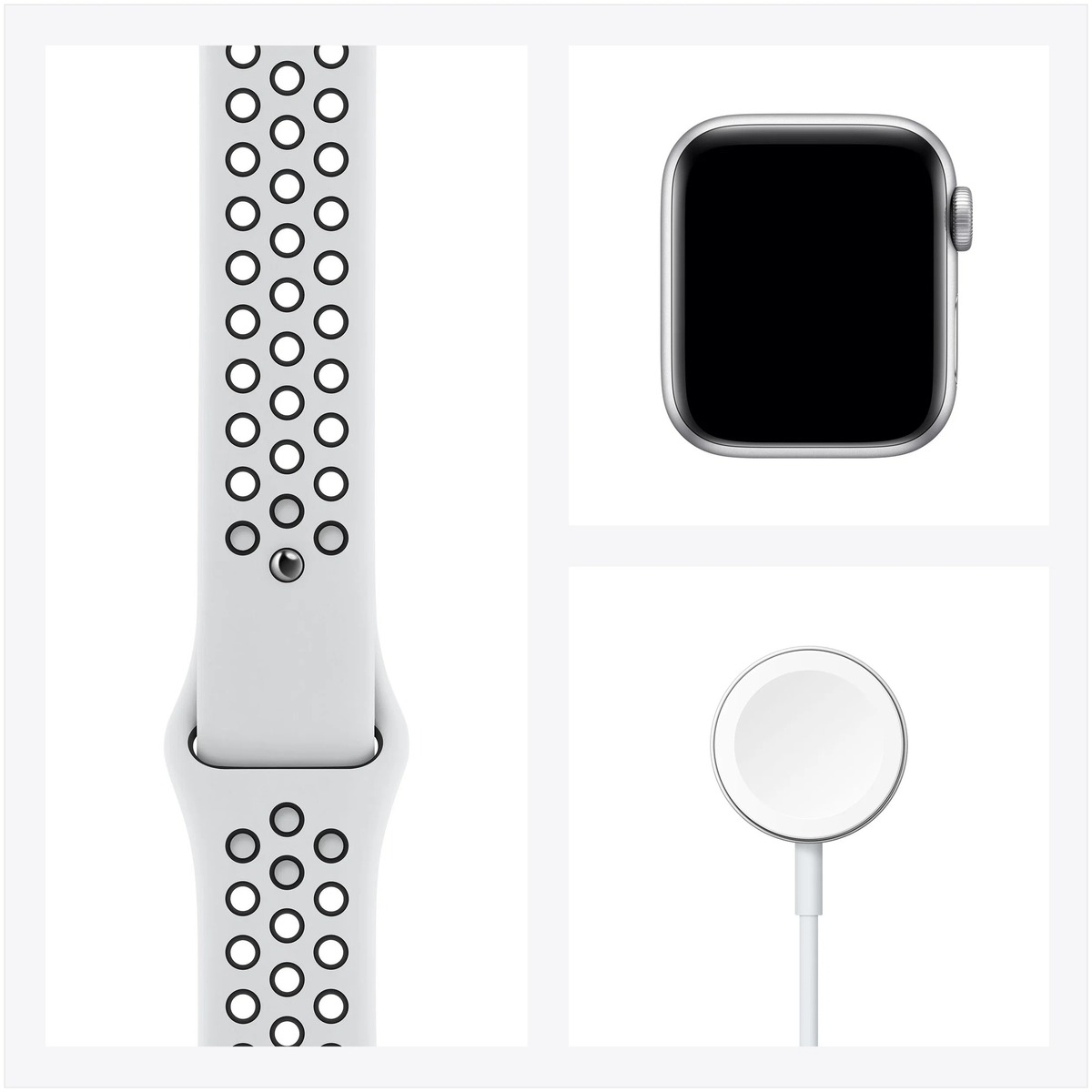 Умные часы Apple Watch SE (2022) 44mm Aluminum Case with Nike Band (Цвет: Silver / Black)