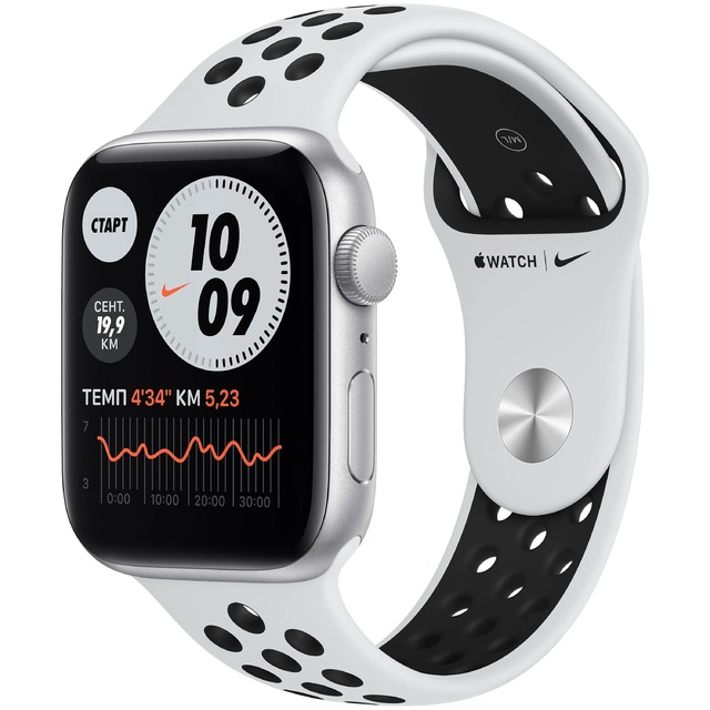 Умные часы Apple Watch SE (2022) 44mm Aluminum Case with Nike Band (Цвет: Silver / Black)